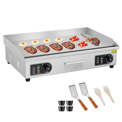 VEVOR Kommerzieller elektrischer Grill, 4400 W, flache Grillplatte für die Arbeitsplatte, einstellbare Temperatur von 122 °F bis 572 °F, 28,74 x 15,75 x 0,39 Zoll, Grillplatte aus Edelstahl mit 2 von VEVOR