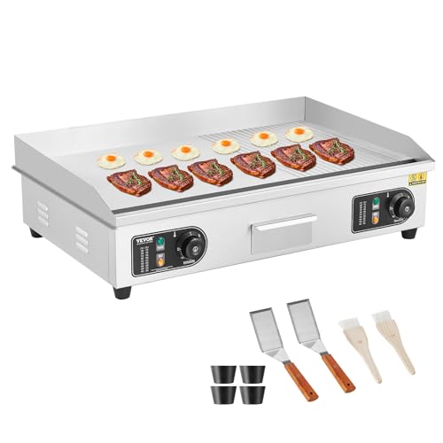 VEVOR Kommerzieller elektrischer Grill, 4400 W, halbflacher Grill für die Arbeitsplatte, einstellbare Temperatur von 50–300 °C, 72 x 39 x 1 cm, Edelstahl-Grillplatte mit 2 Schaufeln und 2 Bürsten von VEVOR