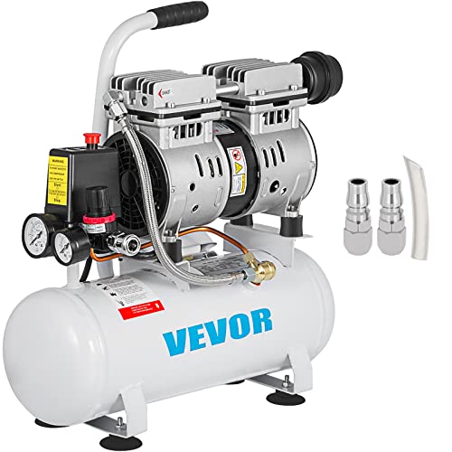 VEVOR Kompressor ohne Öl Kompressor Leise Druckluft Kompressor Werkstattwerkzeug für Reparaturen zu Hause Reifenfüller (9L 550W, Motor aus reinem Kupfer) von VEVOR