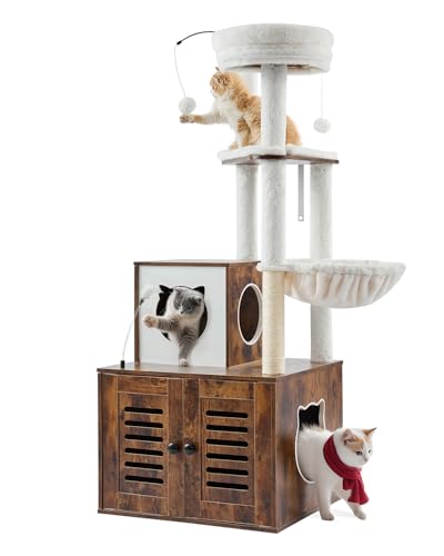VEVOR Kratzbaum, 140 cm groß, 2-in-1-Katzenkletterturm mit Katzentoilettenmöbel, mehrstöckiges Katzenhaus mit Sitzstange, Sisal-Katzenbaum, Hängematte, Ruhehaus für Kätzchen im Innenbereich VEVOR Kratzbaum, 140 cm groß, 2-in-1-Katzenkletterturm mit Katzentoilettenmöbel, mehrstöckiges Katzenhaus mit Sitzstange, Sisal-Katzenbaum, Hängematte, Ruhehaus für Kätzchen im Innenbereich von VEVOR