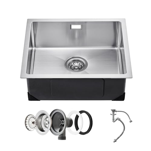 VEVOR Küchenspüle Einbauspüle Spülbecken 50 x 43 x 19 cm aus Edelstahl Spülen Unterbauspülen, Einzelbecken mit Zubehör, Haushaltsspülbecken für Wohnmobil Vorbereitungsküche Bar von VEVOR