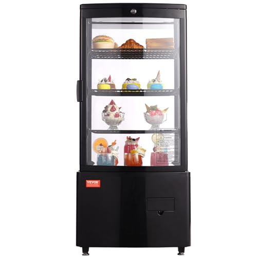VEVOR Kühlvitrine Kühlschrankvitrine Gebäckvitrine Bäckereivitrine 85 L, 3-stufiger kommerzieller Kühlvitrinenschrank mit LED-Beleuchtung & TURBO-Kühlung & frostfreie Luftkühlung für Café von VEVOR