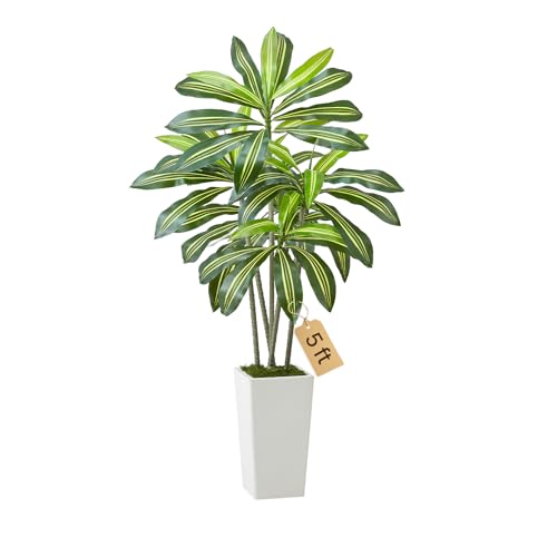 VEVOR Künstlicher Dracaena-Baum, 1,52 m, Drachenbaum, Tropische Pflanzen mit weißem, hohem Pflanzgefäß, Kunstseidenpflanze im Topf, große Bäume für Veranden, Wohnzimmer, Terrassen Zuhause, Büro von VEVOR