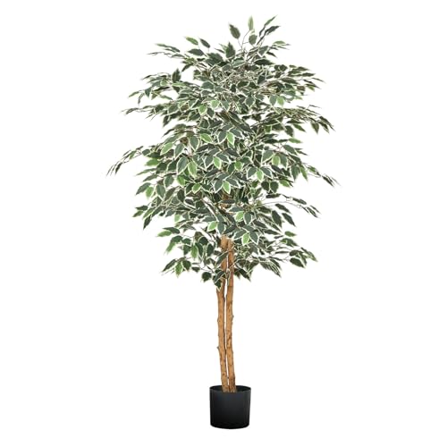 VEVOR Künstlicher Ficusbaum, 1524 mm, mit schwarzem Topf, Kunst-Ficuspflanze mit natürlichem Holzstamm & realistischen grünen Blättern, Seidenbaum für Innenbereich, für Zuhause, Büro, Wohnzimmer VEVOR Künstlicher Ficusbaum, 1524 mm, mit schwarzem Topf, Kunst-Ficuspflanze mit natürlichem Holzstamm & realistischen grünen Blättern, Seidenbaum für Innenbereich, für Zuhause, Büro, Wohnzimmer von VEVOR