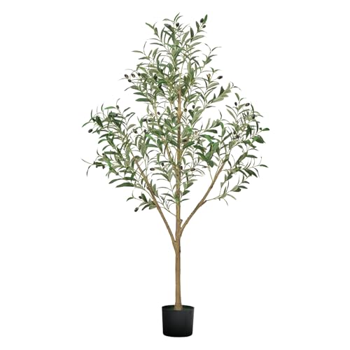 VEVOR Künstlicher Olivenbaum, 1,5 m, mit schwarzem Topf, Kunstbaum mit natürlichem Holzstamm & realistischen grünen Blättern & Früchten, Kunstpflanze für Innenbereich, Zuhause, Büro, Wohnzimmer von VEVOR
