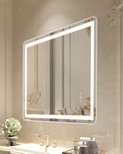 VEVOR LED-Badezimmerspiegel Kosmetikspiegel (70 x 100 cm) mit Front- und Hintergrundbeleuchtung, beschlagfreier Spiegel, stufenlos dimmbarer Badezimmerspiegel mit 3 Farbtemperaturen, Wandmontage von VEVOR