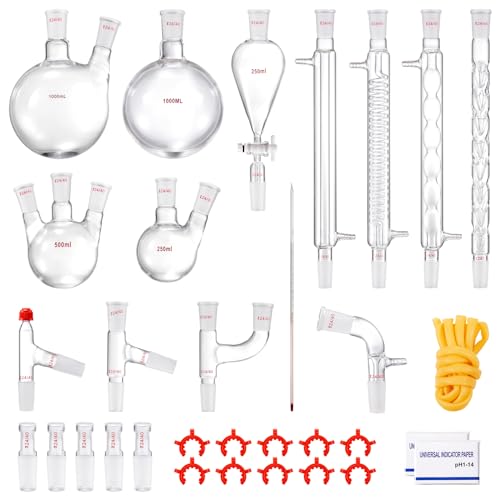 VEVOR Laboratory Glass Set 3,3(GG-17), Laboratory Glass Kitmit Borosilikatglas 24/40, Lab Glas Kit Max. 600 ℃, Labor Glaswaren Kit Gummi, Lab Glaswaren Kit, Lab Glassware&Equipment 32 Stck. von VEVOR