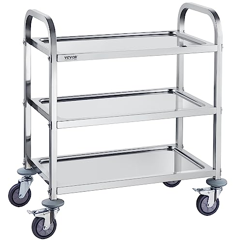 VEVOR Laborwagen Gerätewagen Medizintechnik Servierwagen 201 Edelstahl Tragbar Abräumwagen 181 kg Tragfähigkeit, 740 x 396 x 860 mm Labor Rollwagen Medical Trolley Dreifach-Design Silber von VEVOR