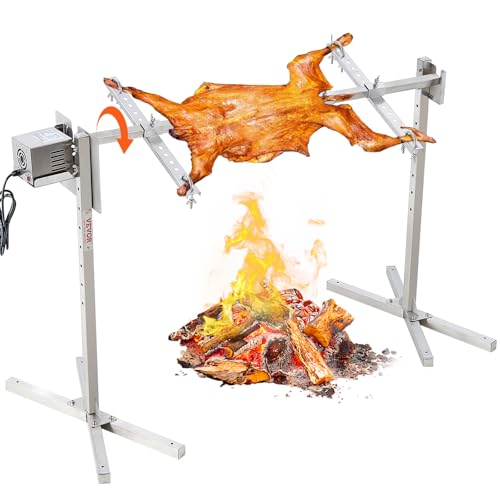 VEVOR Lammgrill, Spanferkelgrill, Spießbratengrill, 41 kg BBQ-Spießgrill für Schwein, Lamm, Ziege, elektrischer 42-W-Motor, kommerzielle Edelstahl-Drehspießröster mit Hitzeschild, 1108 mm Spießlänge von VEVOR