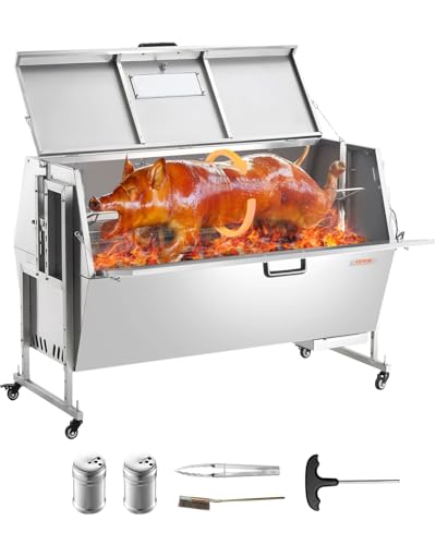 VEVOR Lammgrill Spanferkelgrill Spießbratengrill 130 kg BBQ-Spießgrill (60 W) für Schwein Lamm Ziege, kommerzielle Drehspießröster mit feststellbaren Rädern, für Outdoor-Camping-Grillen von VEVOR