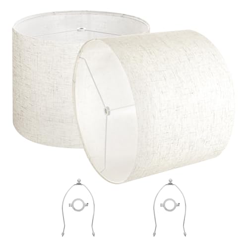 VEVOR Lampenschirm Trommel 40 x 40 x 30 cm (oben x unter x hoch), 2 Stk. Ersatzschirme aus Leinen + PVC, Lampenschirm mit Harfe für Tischlampen Stehlampen Pendelleuchten (helles Leinen) von VEVOR