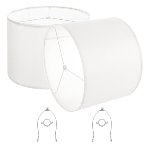 VEVOR Lampenschirm Trommel 40 x 40 x 30 cm (oben x unter x hoch), 2 Stk. große Ersatzschirme aus Leinen + PVC, Lampenschirm mit Harfe für Tischlampen Stehlampen Pendelleuchten (Cremeweißes Leinen) von VEVOR