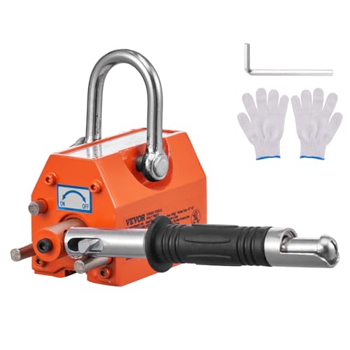 VEVOR Lasthebemagnet Kranmagnet (100 kg Tragfähigkeit, 250 kg Zugkraft, -40 bis 80 ℃), 4 Stk. Magnete Handgesteuertes Gabelanheben Magnetlifter Magnetheber Gelb Neodymium Lifting Magnet Werkzeug von VEVOR