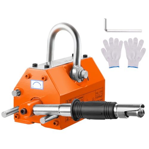 VEVOR Lasthebemagnet Kranmagnet (1500 kg Tragfähigkeit, 3750 kg Zugkraft, -40 bis 80 ℃), 16 Stk. Magnete Handgesteuertes Gabelanheben Magnetlifter Magnetheber Gelb Neodymium Lifting Magnet Werkzeug von VEVOR