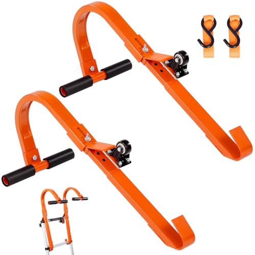 VEVOR Leiterdachhaken, 2er-Pack mit Rad, robuster Leiterstabilisator aus Stahl, Dachfirstverlängerung mit Gummigriff und T-Stange zur Schadensverhütung, Tragkraft 500 lbs, schneller und einfacher von VEVOR
