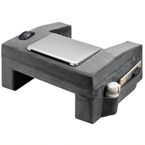 VEVOR Lesekissen Bettkissen (610 x 533 x 290 mm) mit waschbarem Stoff, Schoß-Schreibtischkissen mit 2 Taschen & Getränkehalter, Memory Foam-Bettauflage zum Fernsehen Lesen Spielen Grau von VEVOR