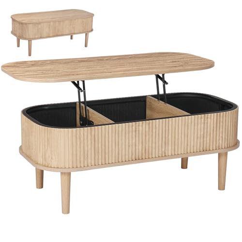 VEVOR Lift Top Couchtisch 100 cm, rustikaler Kaffeetisch mit verstecktem Staufach, ovaler Hubtischplatte für Wohnzimmer Büro Zuhause, Wohnzimmertisch Sofatisch Naturholz Mittelalterlicher Stil von VEVOR