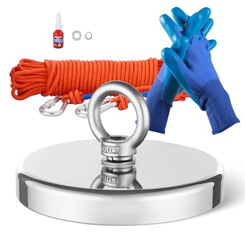 VEVOR Magnet-Angelset Magnet Angel Kit (Orange) 590 kg einseitige Zugkraft, Seltenerd-Neodym-Magnet-Angelset inkl. Enterhaken Hochleistungsseil Handschuhe (Blau) Ringschraube Kleber von VEVOR