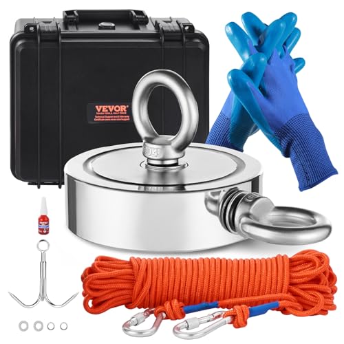 VEVOR Magnet-Angelset Magnet Angel Kit (Orange) 635 kg doppelseitige Zugkraft, Seltenerd-Neodym-Magnet-Angelset inkl. Enterhaken Hochleistungsseil Handschuhe (Blau) Tragbox Ringschraube von VEVOR