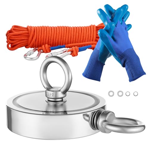 VEVOR Magnet-Angelset Magnet Angel Kit (Orange) 907 kg doppelseitige Zugkraft, Seltenerd-Neodym-Magnet-Angelset inkl. Haken Hochleistungsseil Handschuhe (Blau) Ringschraube von VEVOR