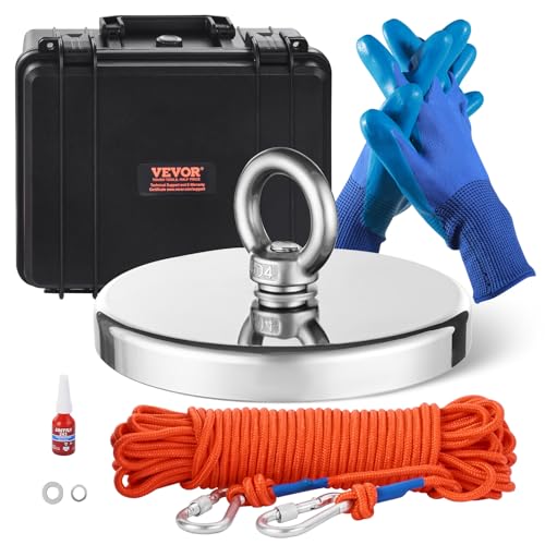 VEVOR Magnet-Angelset Magnet Angel Kit (Orange) 907 kg einseitige Zugkraft, Seltenerd-Neodym-Magnet-Angelset inkl. Enterhaken Hochleistungsseil Handschuhe (Blau) Tragbox Ringschraube Kleber von VEVOR