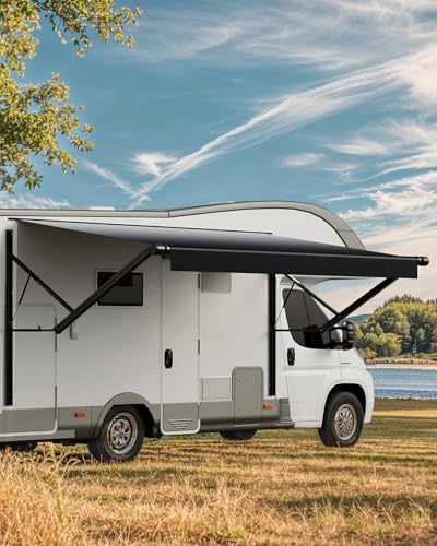 VEVOR Markise für Wohnmobile elektrische wasserdichte Modulmarkise Seitenmarkise (4590 mm) mit Aluminiumlegierungsrahmen, Schwarze Außenmarkise mit Farbverlauf, Sonnenschutz für Camping von VEVOR