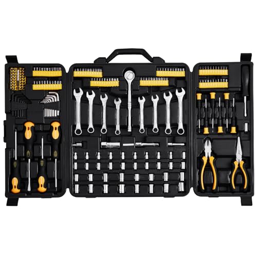 VEVOR Mechaniker-Werkzeugsatz 221-teilig, 1/4 Zoll & 3/8 Zoll Antriebsnüsse, SAE & metrisches Mechaniker-Werkzeugset mit Bits Schraubenschlüsseln Ratschengriff Aufbewahrungskoffer von VEVOR