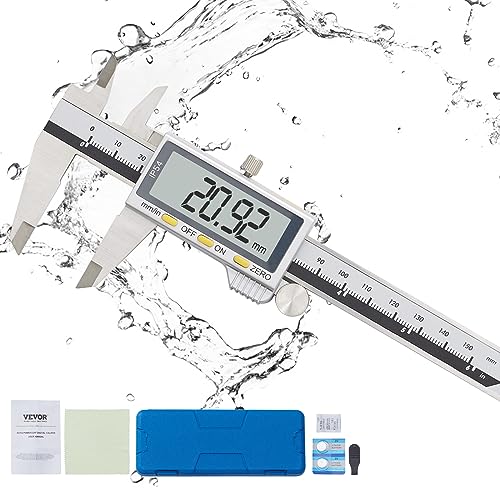 VEVOR Messschieber Digital 0-150m Schieblehre Messwerkzeuge ±0,02mm Edelstahl IP54 LCD-Display Automatische Abschaltfunktion Ideal zum Messen von Innen-/ Außendurchmesser, Tiefe und Schrittweite von VEVOR