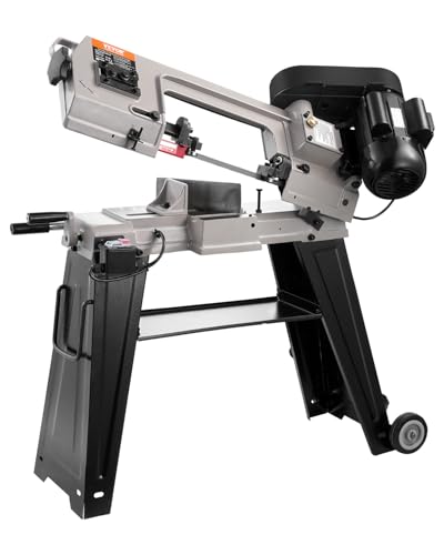 VEVOR Metallbandsäge mit Untergestell, rechteckige Schnittkapazität 10x15cm, Bügelsäge mit 550 W Motor, 0–45 ° Winkeleinstellung, variable Geschwindigkeit, für Metall, Holz und Kunststoff von VEVOR