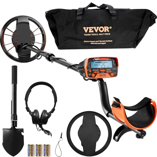 VEVOR Metalldetektor Kit für Erwachsene Multifunktionaler Profi-Detektor mit 7 Modi Metallsuchgerät wasserdichte 25,4cm Spule für Größere Tiefe, mit Schaufel und Tragetasche, Schwarz & Orange von VEVOR