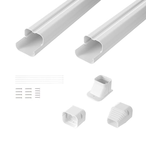 VEVOR Mini-Split-Line-Set-Abdeckung 76,2 mm B 2270 mm L, dekorative PVC-Rohrleitungsabdeckung für Klimaanlage mit 2 geraden Kanälen und vollständigen Komponenten, überstreichbar für Wärmepumpen, weiß von VEVOR