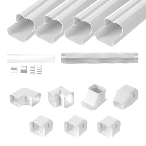 VEVOR Mini-Split-Line-Set-Abdeckung 76,2 mm B 4830 mm L, dekorative PVC-Rohrleitungsabdeckung für Klimaanlage mit 4 geraden Kanälen und vollständigen Komponenten, überstreichbar für Wärmepumpen, weiß von VEVOR