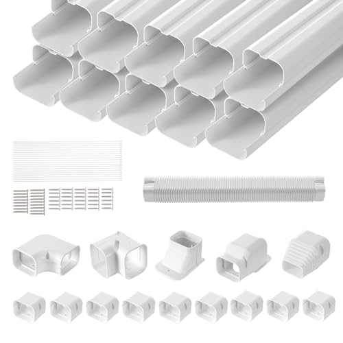 VEVOR Mini-Split-Line-Set-Abdeckung 76,2 mm B 5400 mm L, dekorative PVC-Rohrleitungsabdeckung für Klimaanlage mit 10 geraden Kanälen und vollständigen Komponenten, überstreichbar für Wärmepumpen, weiß von VEVOR