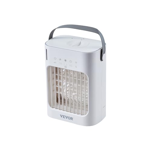 VEVOR Mobile Klimaanlage, 4-in-1-Luftkühler, 3-Gang-Mini-Aircooler mit 0-7-Stunden-Smart-Timer, 700-ml-Wassertank, 7-Farben-Licht, persönlicher Mini-Schreibtisch-AC-Ventilator für Schlafzimmer, Büro von VEVOR