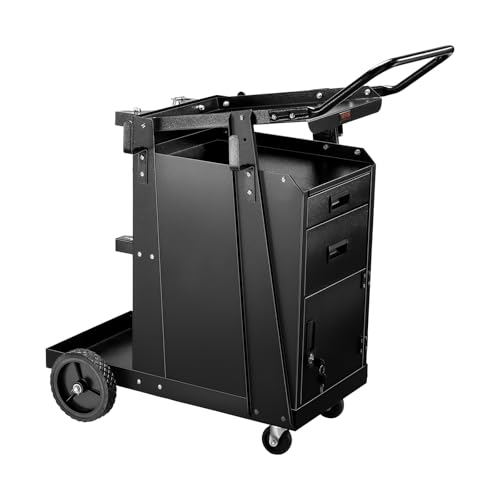 VEVOR Mobiler Werkstattwagen, Schweißwagen mit 2 Schubladen & abschließbarem Schrank, 158 kg Gewichtskapazität, 360° schwenkbare Räder, Schweißgerätewagen für MIG-Schweißgerät, Plasmaschneider von VEVOR