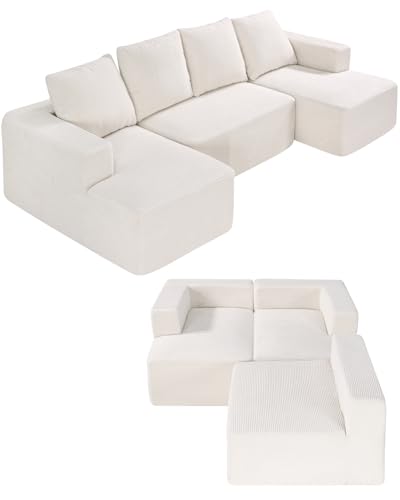 VEVOR Modulares Sofa U-förmiges Ecksofa Schlafsofa mit hochelastischem Schaumstoff & hoher Dichte, gepolstertes Cordsofa (545 kg belastbar) mit Kissen für Wohnzimmer Apartment Beige von VEVOR