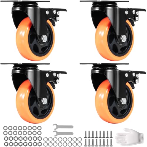 VEVOR Möbelrollen 4er-Set Lenkrollen PVC φ101,6mm Laufrollen 635kg Tragfähigkeit Transportrollen mit A/B-Bremsen Kastenrollen 360° Drehbar Schwerlastrollen für Häusern Büros Studios Fabriken von VEVOR