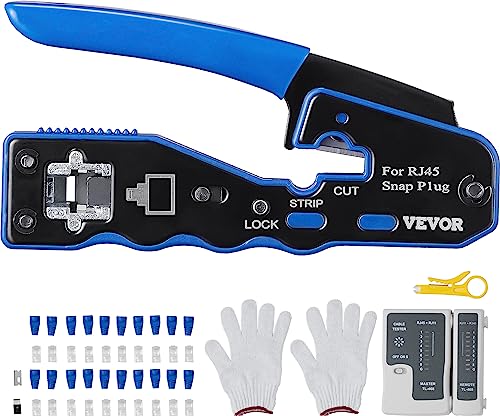 VEVOR Netzwerk Werkzeug Set Crimpzange 26AWG-, 24AWG- und 23AWG-Netzwerkkabel, für RJ45, Cat5e, Cat6, Cat6a Crimpwerkzeuge Professional Netzwerk Kabeltester Set, Netzwerk Kabeltester Quetschzange von VEVOR