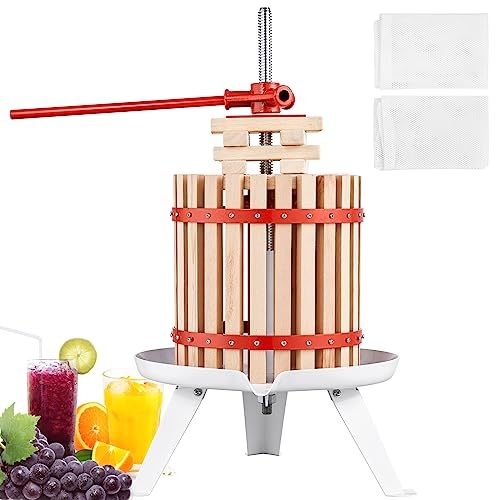 VEVOR Obstpresse Saftpresse Beerenpresse 6 L, Fruchtpresse 17,5 x 26 cm Zelkova-Holz Manuelle Obstpresse, Apfelpresse Weinpresse Maischepresse Saftpresse Entsafter Obstmühle mit Filtertüten von VEVOR