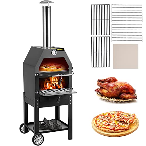 VEVOR Outdoor Küchenofen, 30cm Pizzagröße 2Schichten Holzkohle Garten Herd Pizzaofen 458x464x1418mm Küchenofen Zeltofen, 500 ℃ Gartenküche Pizzaofen Grill Pizzaofen mit Pizzastein Holzbackofen von VEVOR