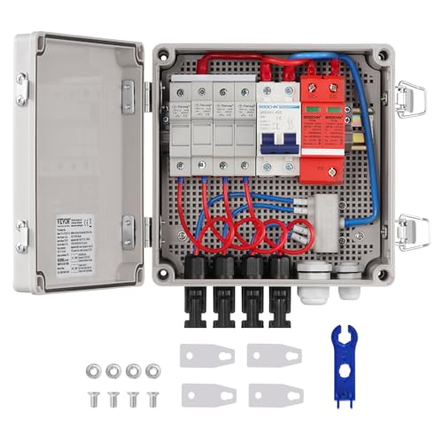 VEVOR PV-Combiner-Box, 4-String, Solar-Combiner-Box mit 10 A Nennstromsicherung, 63 A Leistungsschalter, Blitzableiter und Solaranschluss, ABS-Kunststoffgehäuse für On-/Off-Grid-Solarpanelsystem, IP65 von VEVOR