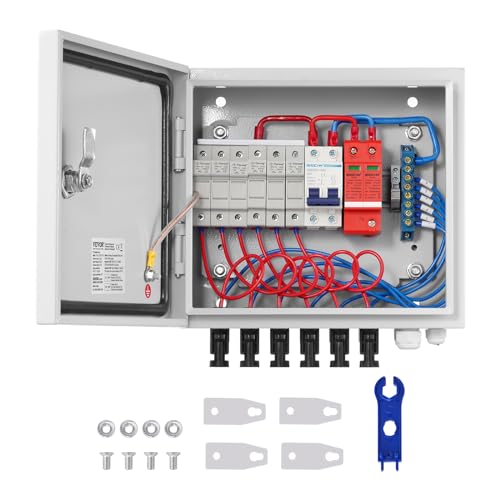 VEVOR PV-Combiner-Box, 6-String, Solar-Combiner-Box mit 10 A Nennstromsicherung, 63 A Leistungsschalter, Blitzableiter und Solaranschluss, Stahlgehäuse für On-/Off-Grid-Solarpanelsystem, IP65 VEVOR PV-Combiner-Box, 6-String, Solar-Combiner-Box mit 10 A Nennstromsicherung, 63 A Leistungsschalter, Blitzableiter und Solaranschluss, Stahlgehäuse für On-/Off-Grid-Solarpanelsystem, IP65 von VEVOR