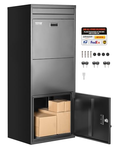VEVOR Paketbriefkasten 1198x500x360 mm, Paketkasten mit Schloss, Paketbriefbox aus verzinktem Stahl mit Diebstahlschutzdesign, Packstation für Zuhause und das Büro, schwarz von VEVOR