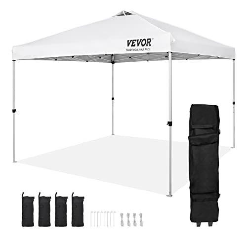 VEVOR Pavillon 304,8x304,8x320cm Gartenzelt 250D PU Silber beschichtetes Gewebe Faltpavillon inkl. Aufbewahrungstasche Partyzelt 6-8 Personen Pop up Zelt Weiß Gartenpavillon für Campingausflug von VEVOR