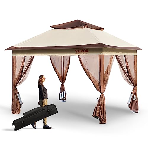 VEVOR Pavillon 334x334x281cm Gartenzelt PU-beschichtetes 250D-Oxford-Gewebe Faltpavillon inkl. Aufbewahrungstasche Partyzelt 8-10 Personen Pop up Zelt Faltzelt Gartenpavillon ideal für Campingausflug von VEVOR