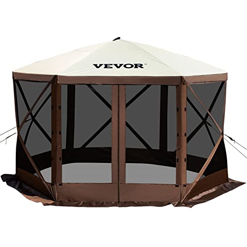 VEVOR Pavillon-Zelt, 3,6 x 3,6 m, 6-seitiges Pop-up-Camping-Überdachungszelt mit Netzfenstern, tragbarer Tragetasche, Erdnägeln, großen Schattenzelten für Camping im Freien, Rasen und Hinterhof von VEVOR