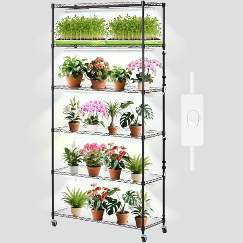 VEVOR Pflanzenständer mit Wachstumslicht, 6 Ebenen, 192 W DIY-Pflanzenregal aus Metall mit Wachstumslampe, Regal mit verstellbarem Gestell und Rädern zum Keimen von Samen, 75 x 35 x 180 cm VEVOR Pflanzenständer mit Wachstumslicht, 6 Ebenen, 192 W DIY-Pflanzenregal aus Metall mit Wachstumslampe, Regal mit verstellbarem Gestell und Rädern zum Keimen von Samen, 75 x 35 x 180 cm von VEVOR