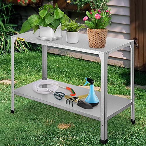 VEVOR Potting Bench, 20" L x 46" W x 32" H, Weathering Steel Outdoor Workstation Table with Adjustable Shelf, Multi-use Gardening Bench for Greenhouse, Patio, Porch, Backyard, Silver von VEVOR