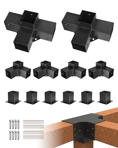 VEVOR Pfostenverbinder, Pfostennecke für Posten mit einer Innengröße von 92x92 mm, 3-Wege- (4 Stk.) & 4-Wege- (2 Stk.) Pavillon-Halterungen mit 6 Pfostenträger, für Pergolen, Pavillons von VEVOR