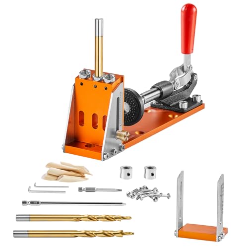 VEVOR Pocket Hole Jig Kit Dreitaschenloch mit Schraubenschlüssel & Vierkantantriebsbits, Dübelhilfe Bohrlehre zum Bohren von Taschenlöchern und Schräglöchern, Bohrhilfe für Holzbearbeitung Alu. von VEVOR